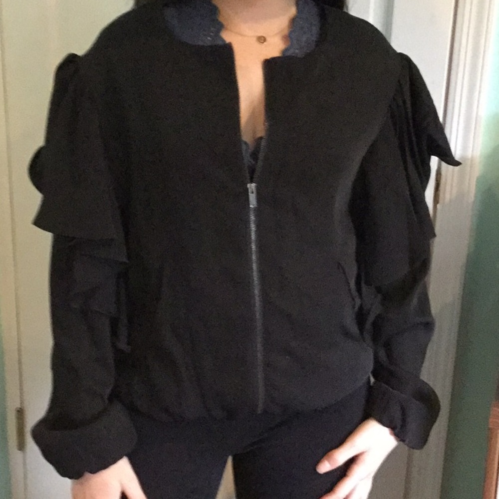 NWOT Free Generation funnel neck black zip jacket.